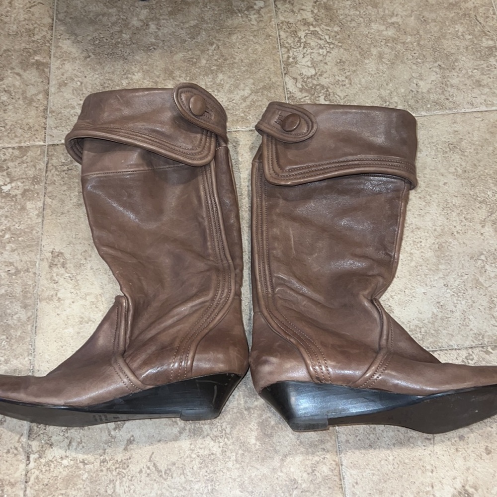 Leather Tan Wedge Boots